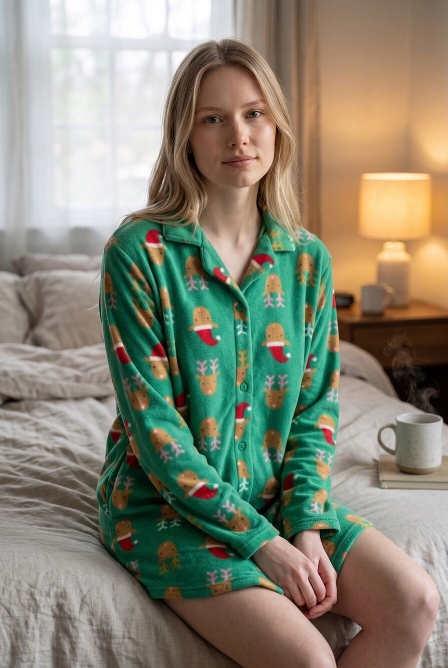 Abound Green Reindeer Christmas Flannel Sleep Shirt Size Medium NWOT Cozy Comfy